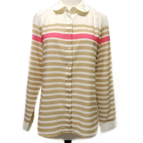 TALBOTS New Chiffon Striped Button Front Shirt 8 M - Picture 1 of 8